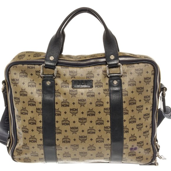 MCM Other - MCM Beige Monogram Visetos Canvas Leather Marble Briefcase Bag